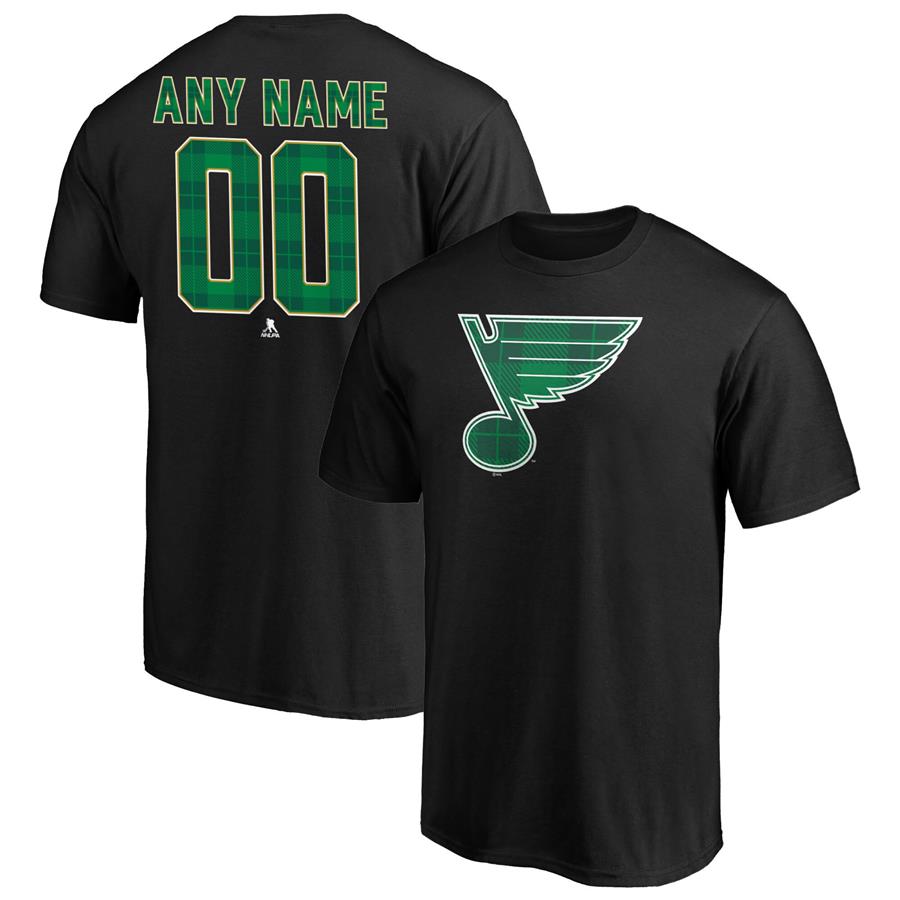 St. Louis Blues Fanatics Branded Emerald Plaid Personalized Name & Number T-Shirt - Black
