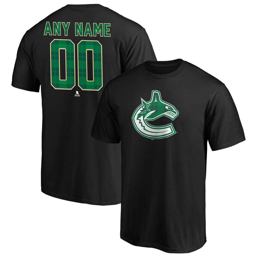 Vancouver Canucks Fanatics Branded Emerald Plaid Personalized Name & Number T-Shirt - Black