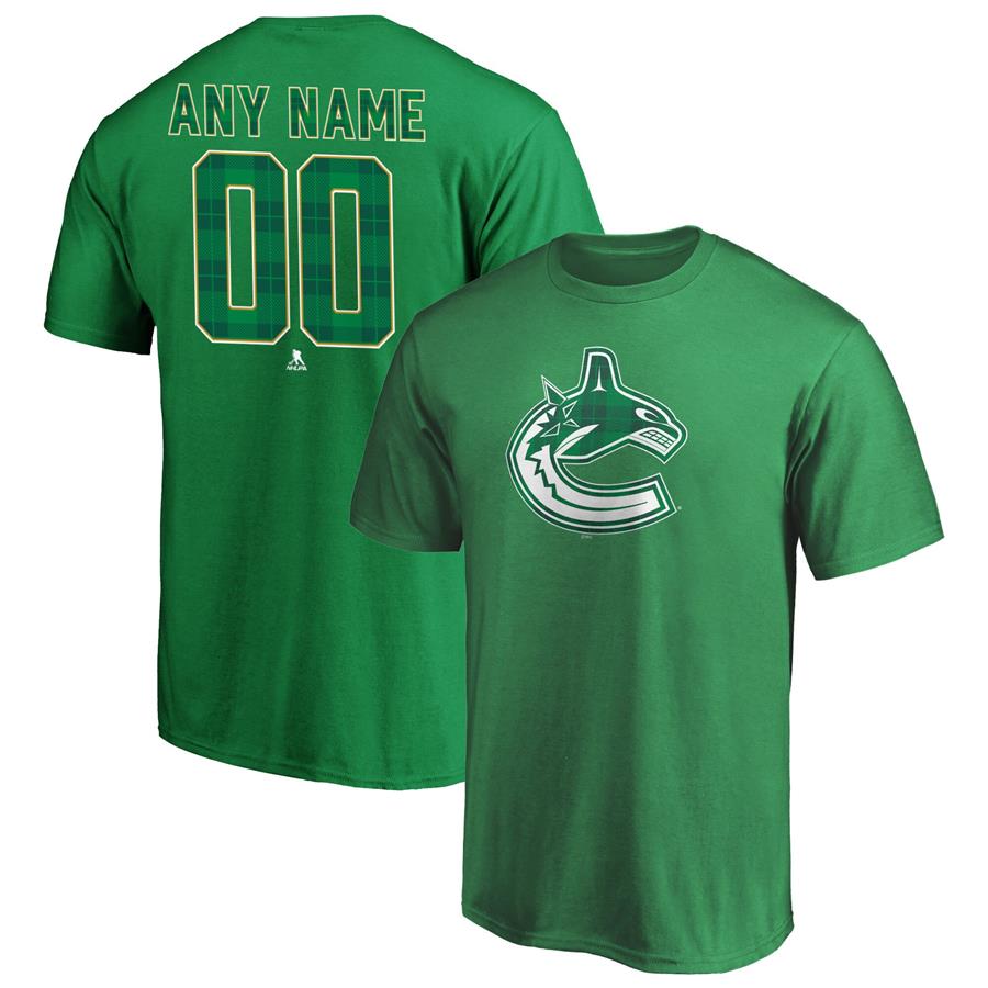 Vancouver Canucks Fanatics Branded Emerald Plaid Personalized Name & Number T-Shirt - Green