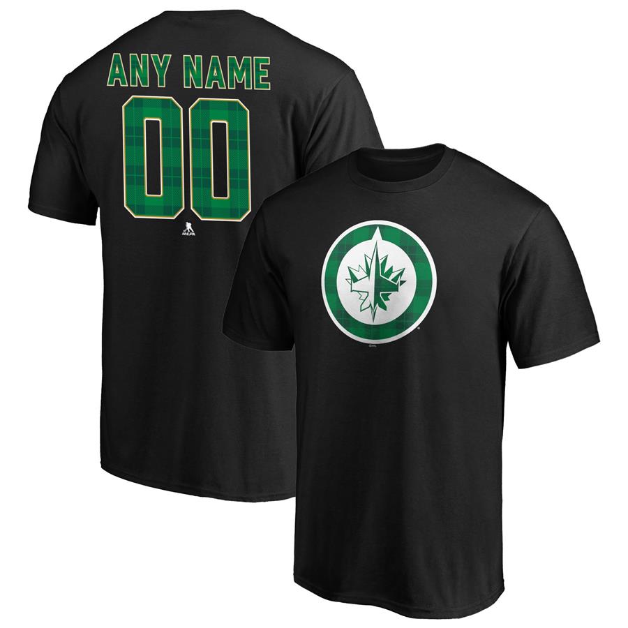 Winnipeg Jets Fanatics Branded Emerald Plaid Personalized Name & Number T-Shirt - Black