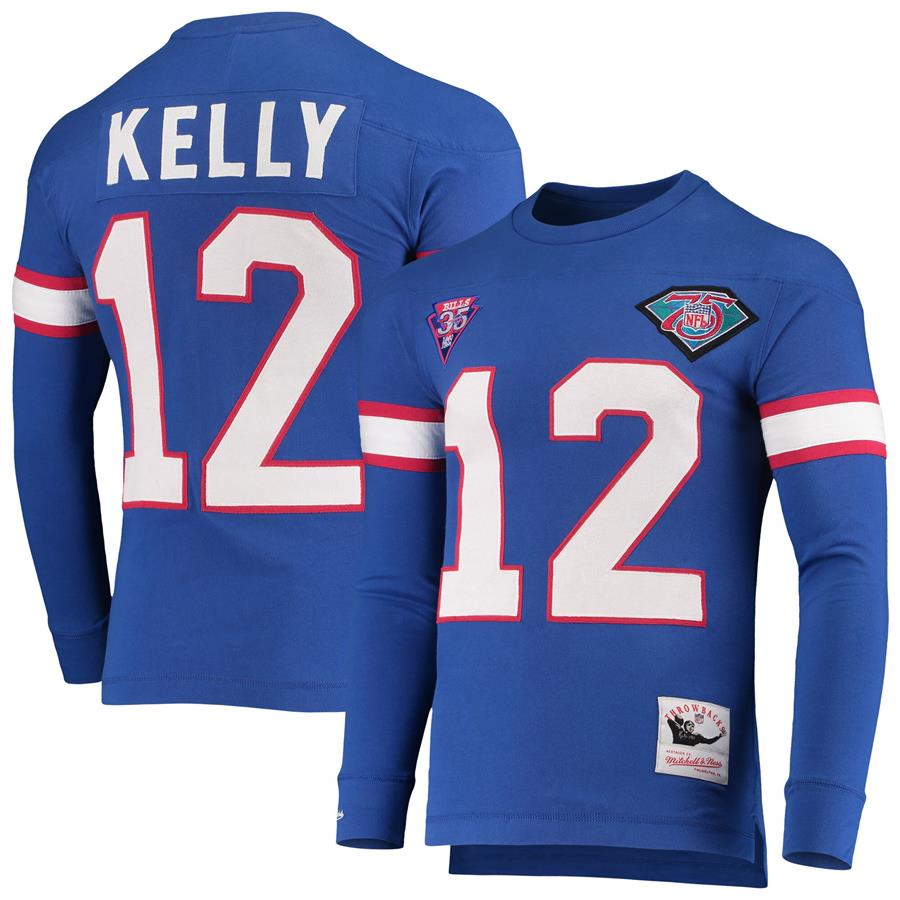 Jim Kelly Buffalo Bills Mitchell & Ness 1994 Retired Player Name & Number Long Sleeve T-Shirt - Royal