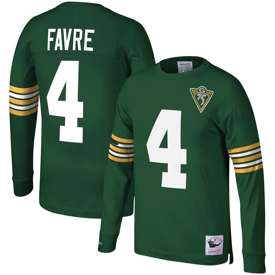Brett Favre Green Bay Packers Mitchell & Ness 1994 Retired Player Name & Number Long Sleeve T-Shirt - Green