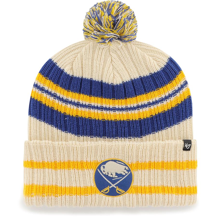 Buffalo Sabres '47 Hone Cuffed Knit Hat with Pom - Natural