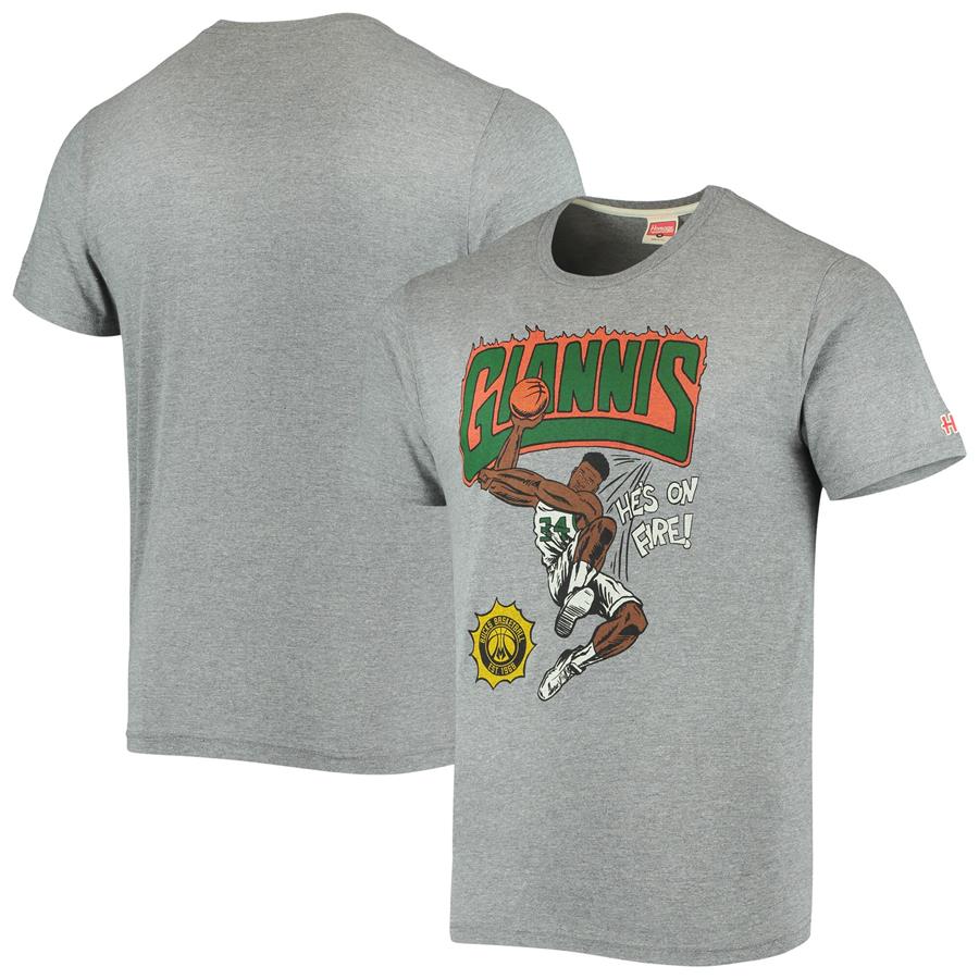 Giannis Antetokounmpo Milwaukee Bucks Homage Comic Book Player Tri-Blend T-Shirt - Heathered Gray