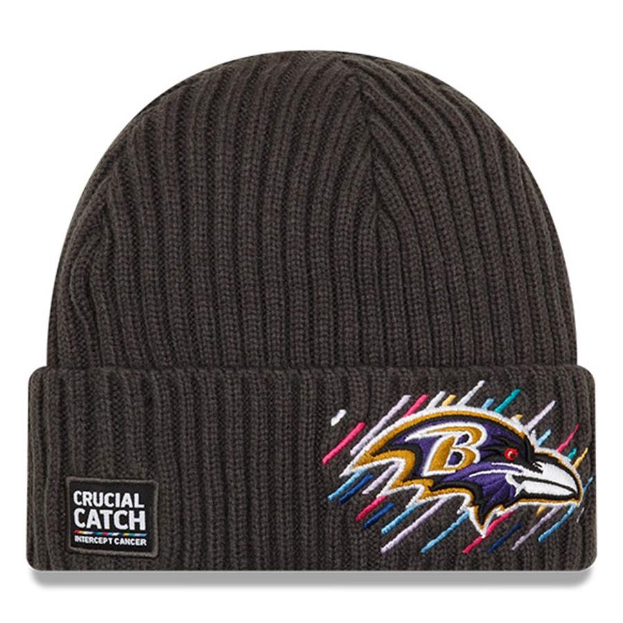 Baltimore Ravens New Era 2021 NFL Crucial Catch Knit Hat - Charcoal