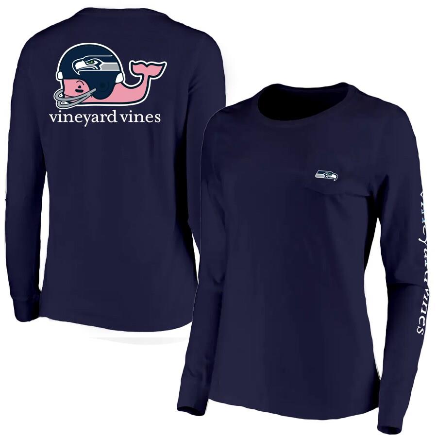 Seattle Seahawks Vineyard Vines Women's Helmet Long Sleeve T-Shirt - College Navy