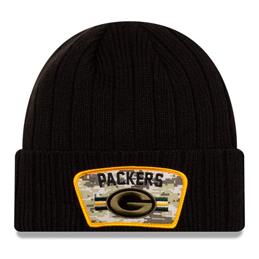 Green Bay Packers New Era 2021 Salute To Service Cuffed Knit Hat - Black