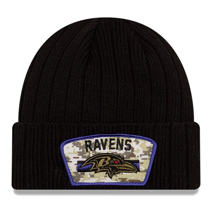 Baltimore Ravens New Era 2021 Salute To Service Cuffed Knit Hat - Black