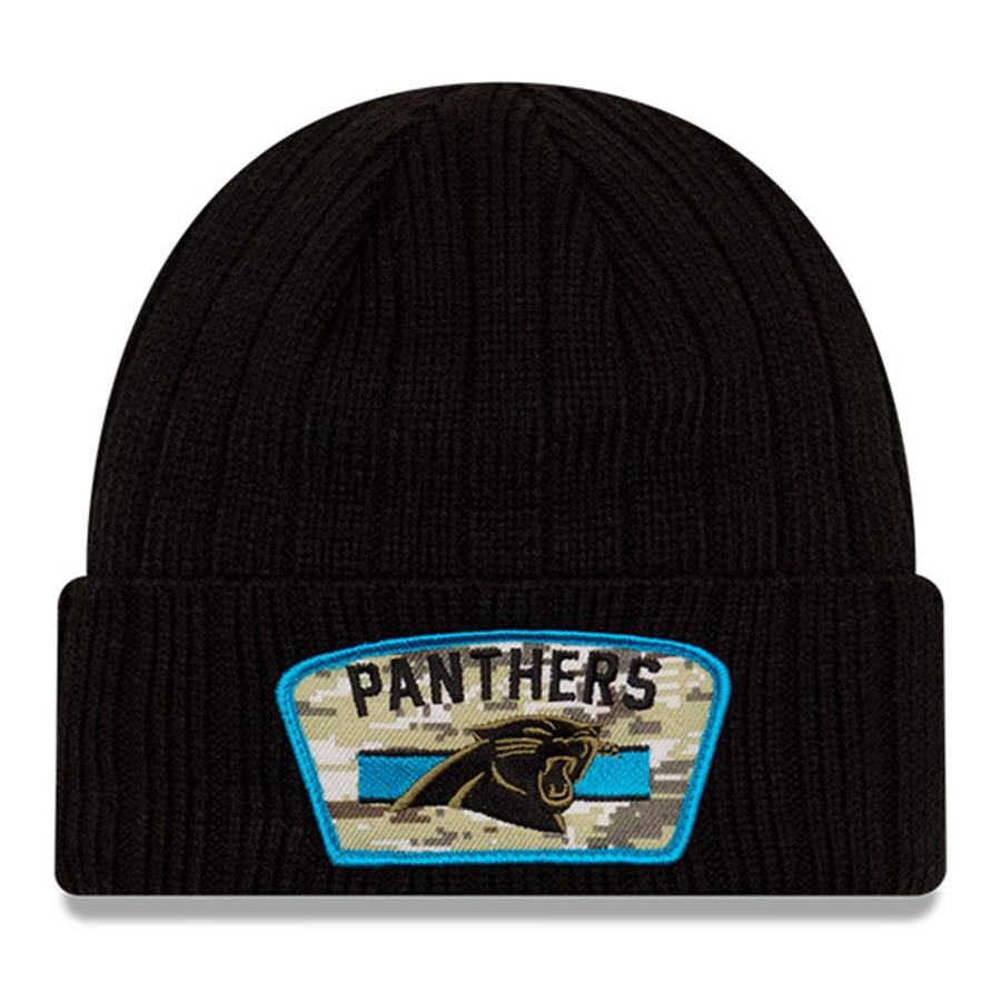 Carolina Panthers New Era 2021 Salute To Service Cuffed Knit Hat - Black