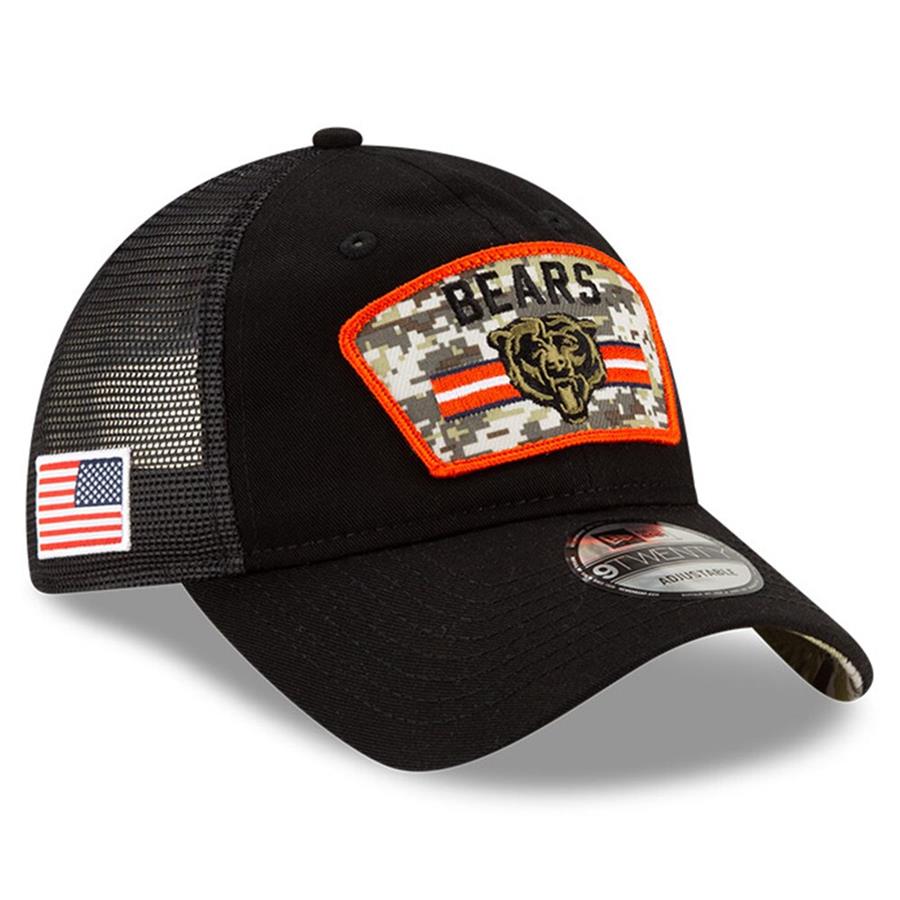 Chicago Bears New Era 2021 Salute To Service Trucker 9TWENTY Adjustable Hat - Black