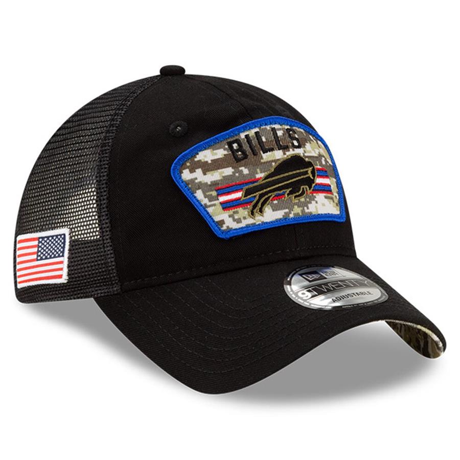 Buffalo Bills New Era 2021 Salute To Service Trucker 9TWENTY Adjustable Hat - Black
