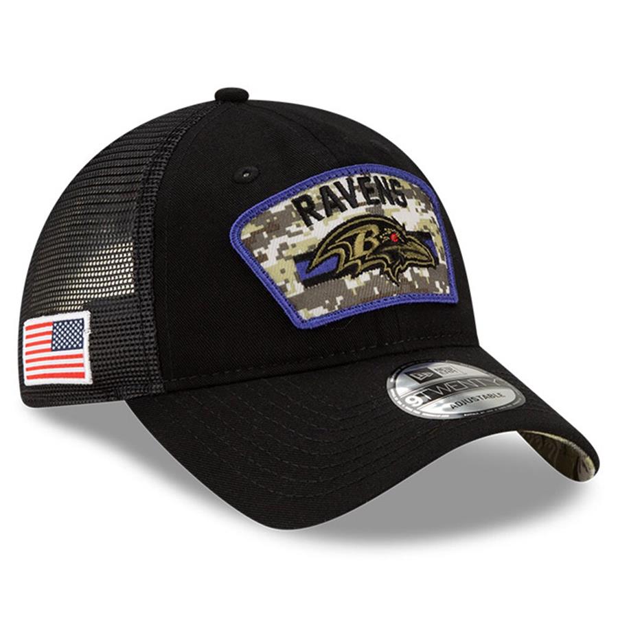 Baltimore Ravens New Era 2021 Salute To Service Trucker 9TWENTY Adjustable Hat - Black