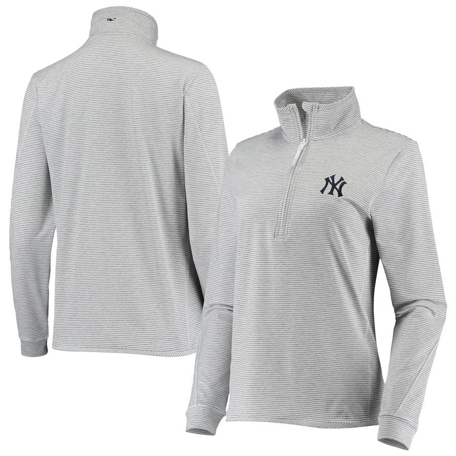 Женская кофта с короткой молнией New York Yankees Vineyard Vines Stripe Sankaty (серый меланж)