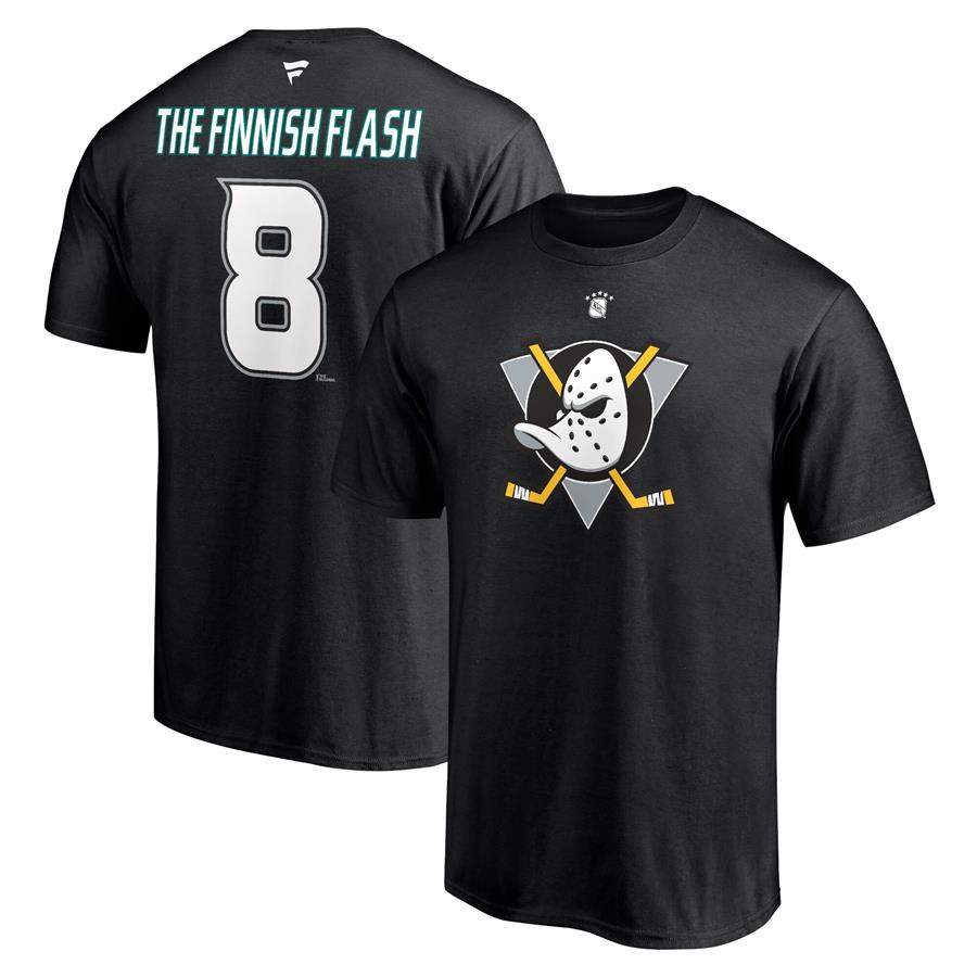 Teemu Selanne Anaheim Ducks Fanatics Branded Authentic Stack Retired Player Nickname & Number T-Shirt - Black
