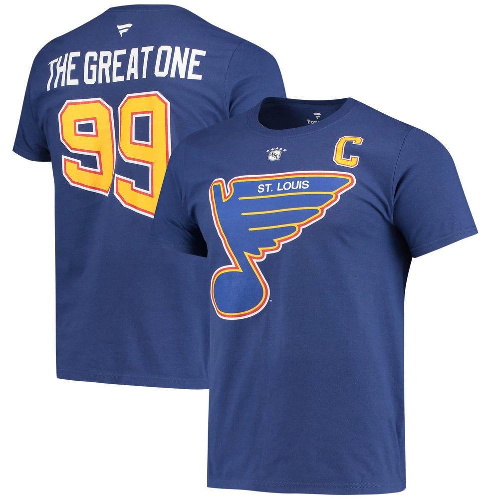 Wayne Gretzky St. Louis Blues Fanatics Branded Authentic Stack Retired Player Nickname & Number T-Shirt - Blue