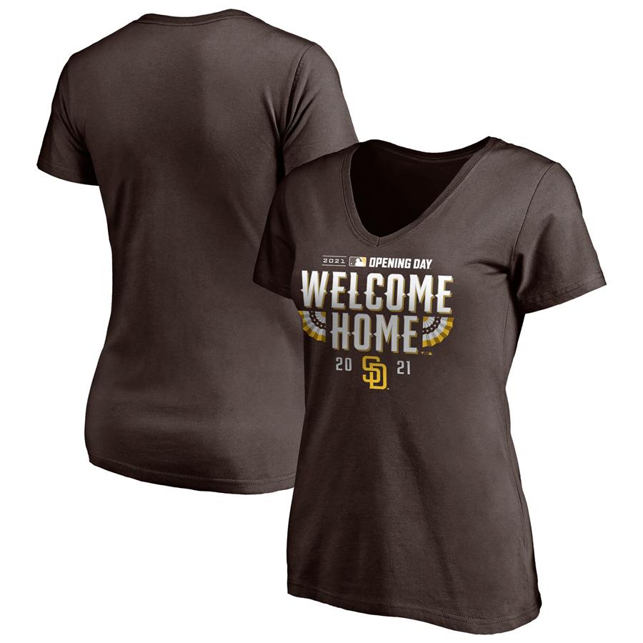 San Diego Padres Fanatics Branded Women's 2021 Opening Day V-Neck T-Shirt - Brown