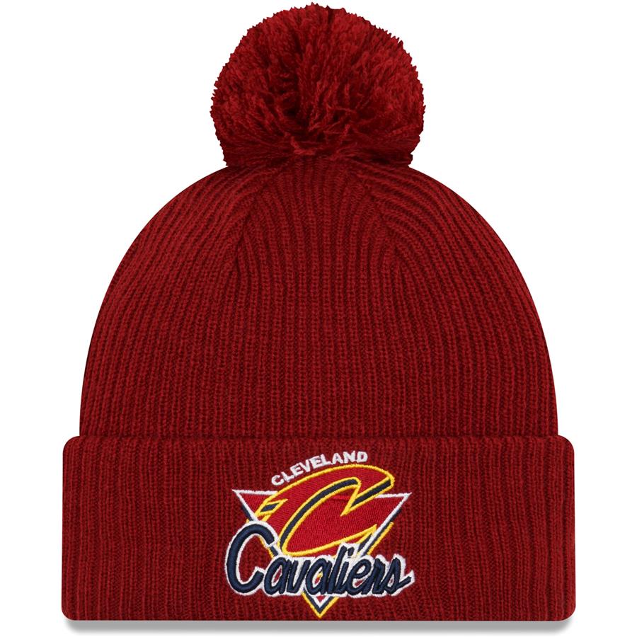 Cleveland Cavaliers New Era 2021 NBA Tip-Off Team Color Pom Cuffed Knit Hat - Wine