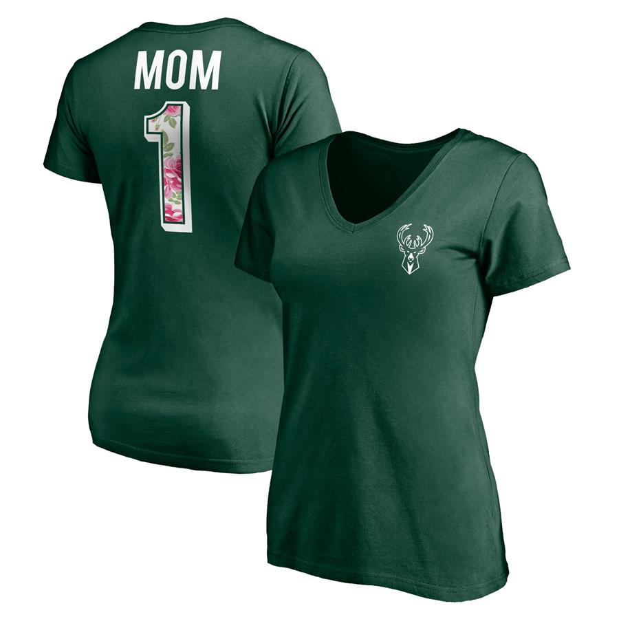 Milwaukee Bucks Fanatics Branded Women's Mother's Day Logo V-Neck T-Shirt - Green