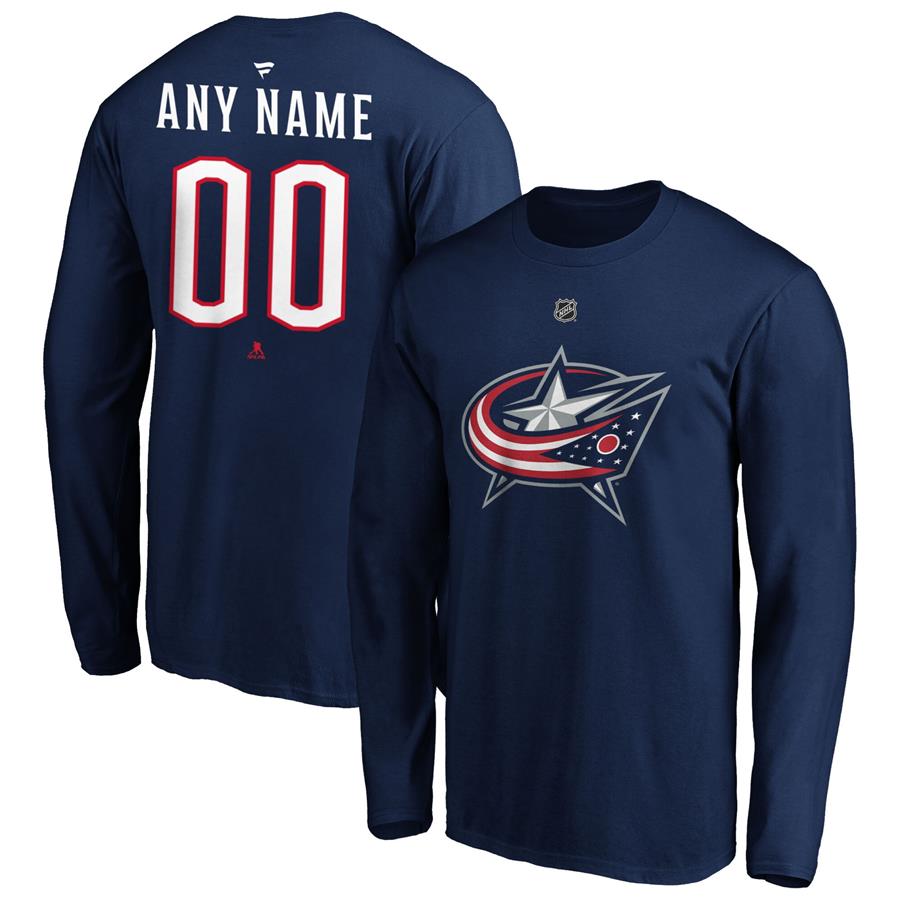 Columbus Blue Jackets Fanatics Branded Authentic Personalized Long Sleeve T-Shirt - Navy