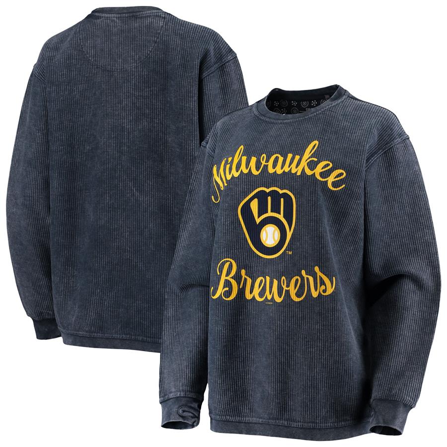 Milwaukee Brewers G-III 4Her by Carl Banks Women's Script Comfy Cord Pullover Sweatshirt - Navy