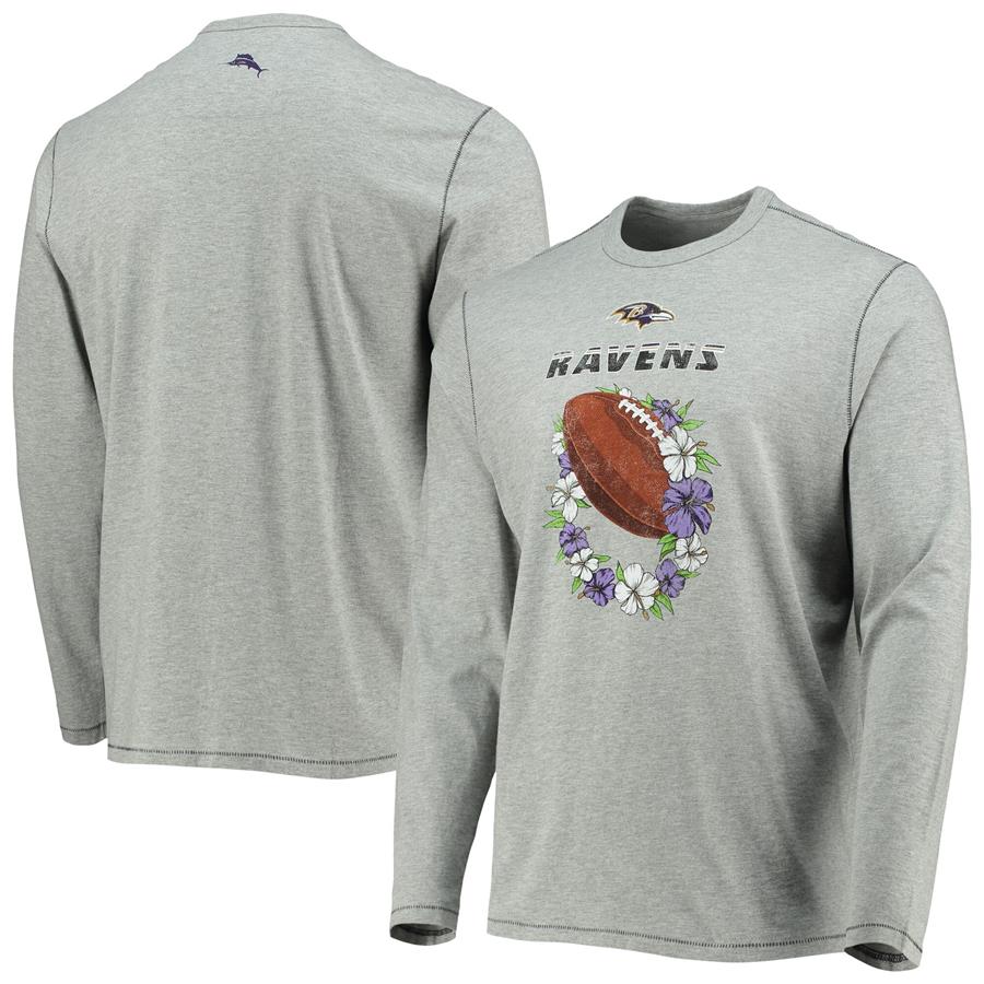 Baltimore Ravens Tommy Bahama Sport Lei Pass Long Sleeve T-Shirt - Heathered Gray