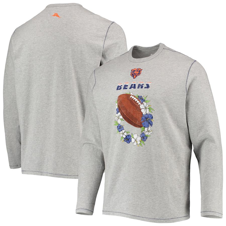 Chicago Bears Tommy Bahama Sport Lei Pass Long Sleeve T-Shirt - Heathered Gray