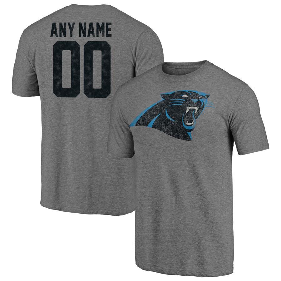 Carolina Panthers Fanatics Branded Personalized Heritage Name & Number Tri-Blend T-Shirt - Heathered Gray
