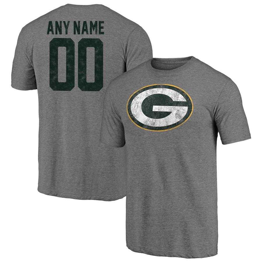 Green Bay Packers Fanatics Branded Personalized Heritage Name & Number Tri-Blend T-Shirt - Heathered Gray