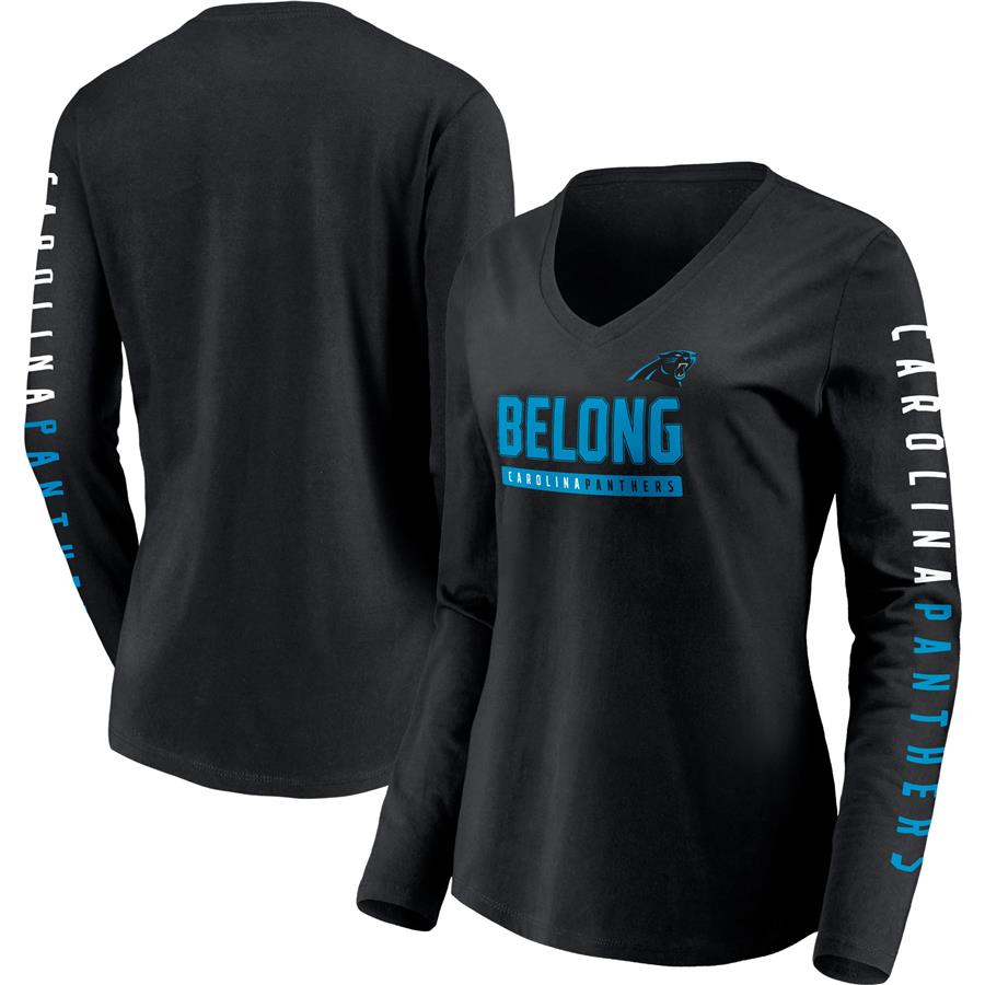 Carolina Panthers Fanatics Branded Women's Slogan V-Neck Long Sleeve T-Shirt - Black