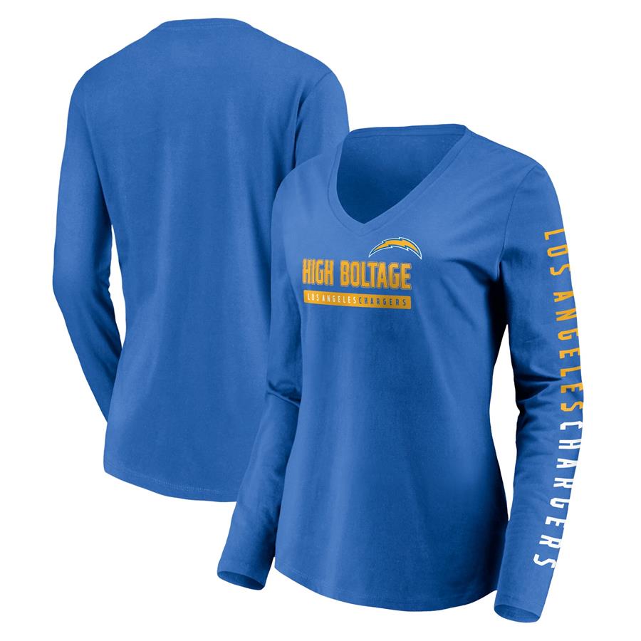 Женский лонгслив с V-вырезом Los Angeles Chargers Fanatics Branded Slogan (голубой)