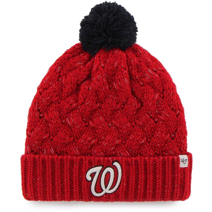 Washington Nationals '47 Women's Knit Cuffed Hat with Pom - Red