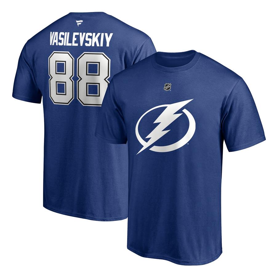 Andrei Vasilevskiy Tampa Bay Lightning Fanatics Branded Authentic Stack Name & Number T-Shirt - Blue