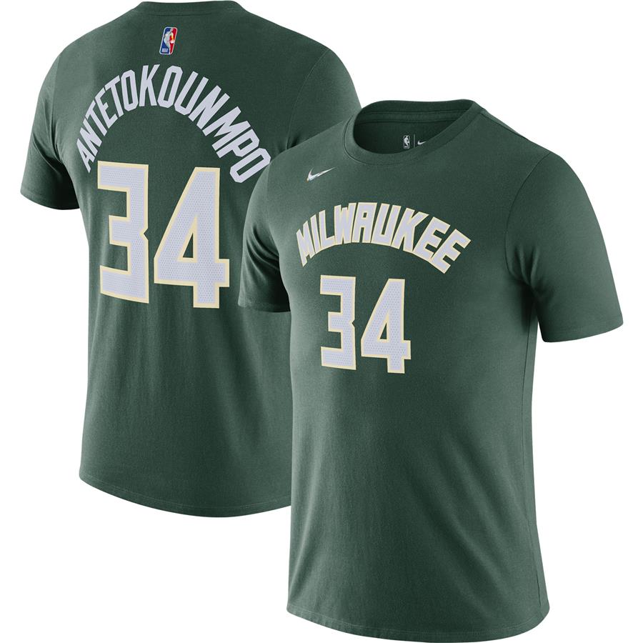 Giannis Antetokounmpo Milwaukee Bucks Nike Diamond Icon Name & Number T-Shirt - Hunter Green