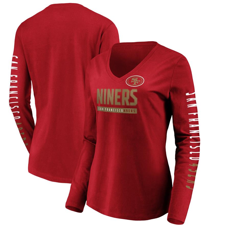 San Francisco 49ers Fanatics Branded Women's Slogan V-Neck Long Sleeve T-Shirt - Scarlet
