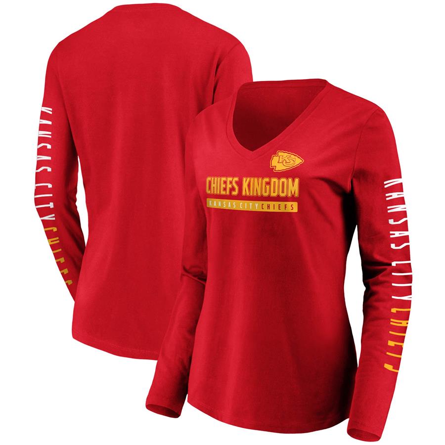 Kansas City Chiefs Fanatics Branded Women's Slogan V-Neck Long Sleeve T-Shirt - Red