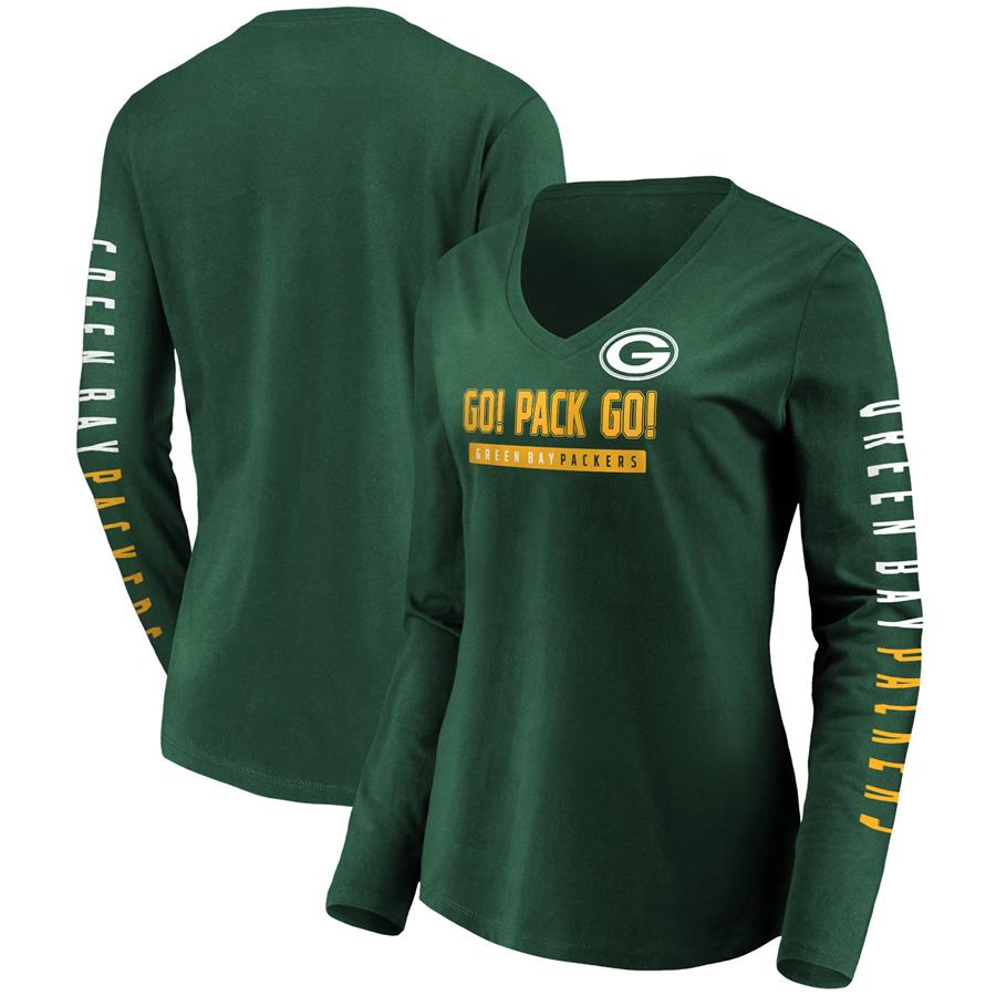 Green Bay Packers Fanatics Branded Women's Slogan V-Neck Long Sleeve T-Shirt - Green