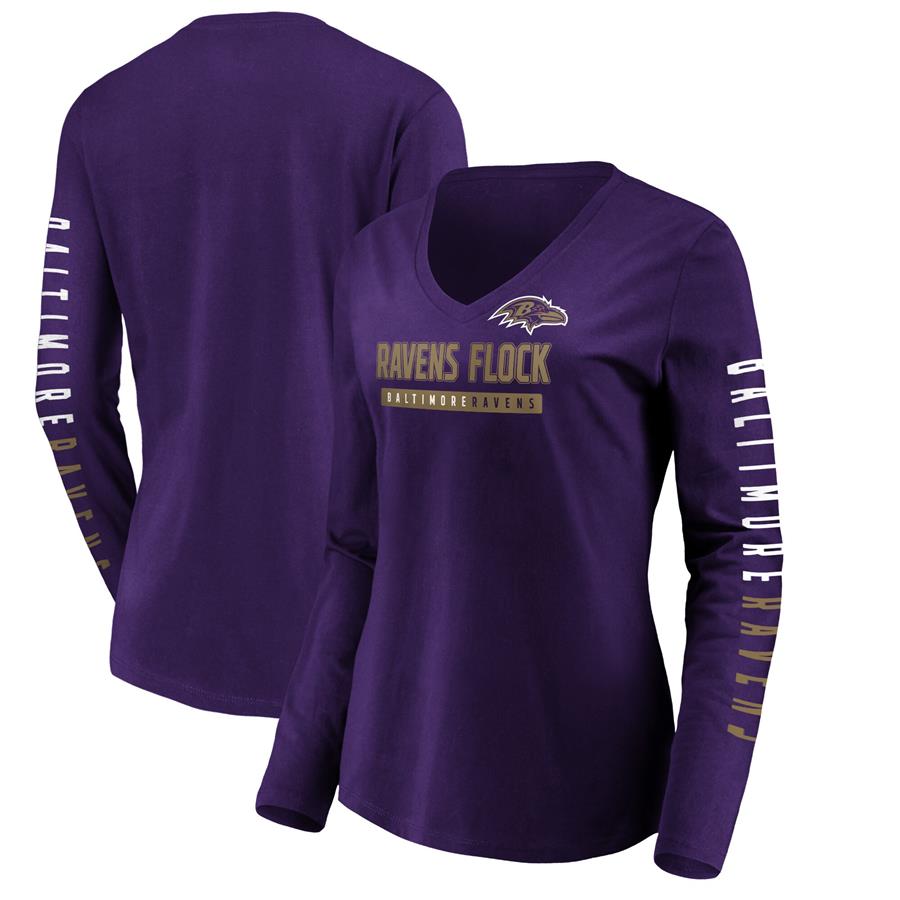 Baltimore Ravens Fanatics Branded Women's Slogan V-Neck Long Sleeve T-Shirt - Purple