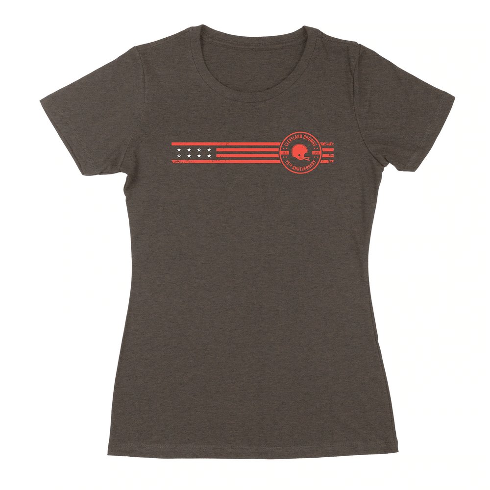 Cleveland Browns Women's 75th Anniversary Stripes T-Shirt - Brown