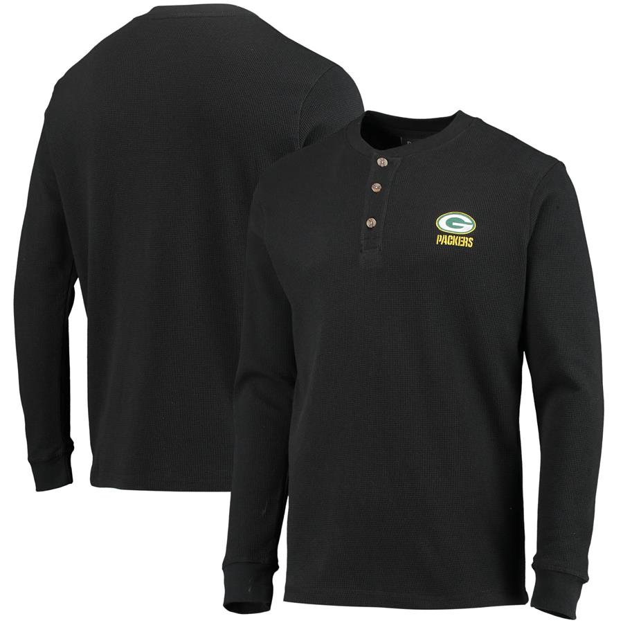 Green Bay Packers Dunbrooke Logo Maverick Thermal Henley Long Sleeve T-Shirt - Black
