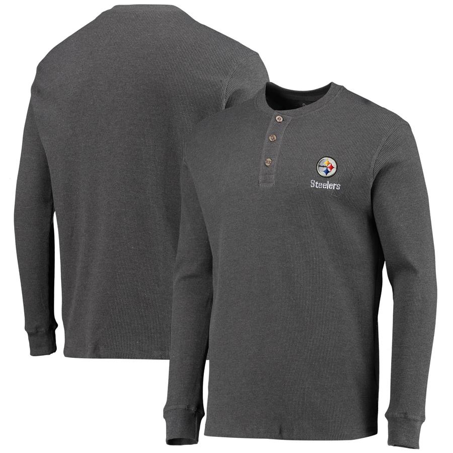 Pittsburgh Steelers Dunbrooke Logo Maverick Thermal Henley Long Sleeve T-Shirt - Heathered Gray