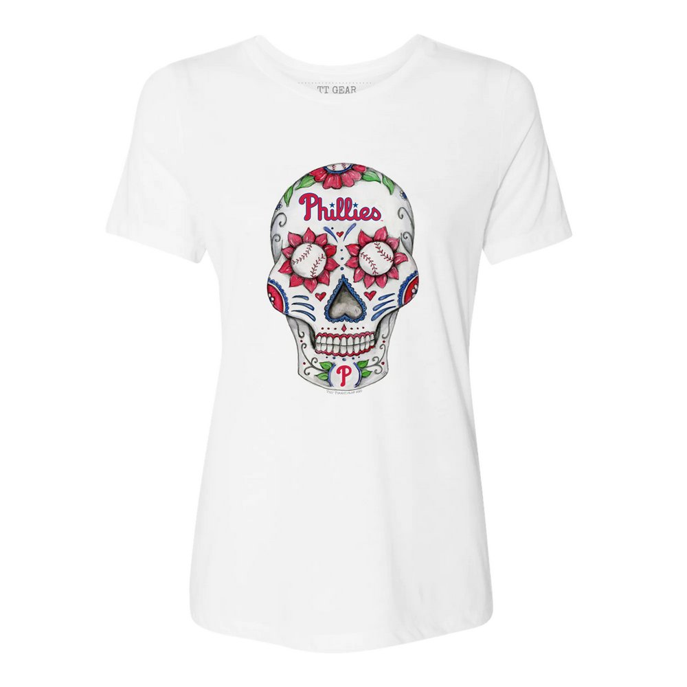 Philadelphia Phillies Tiny Turnip Women's Sugar Skull T-Shirt - White