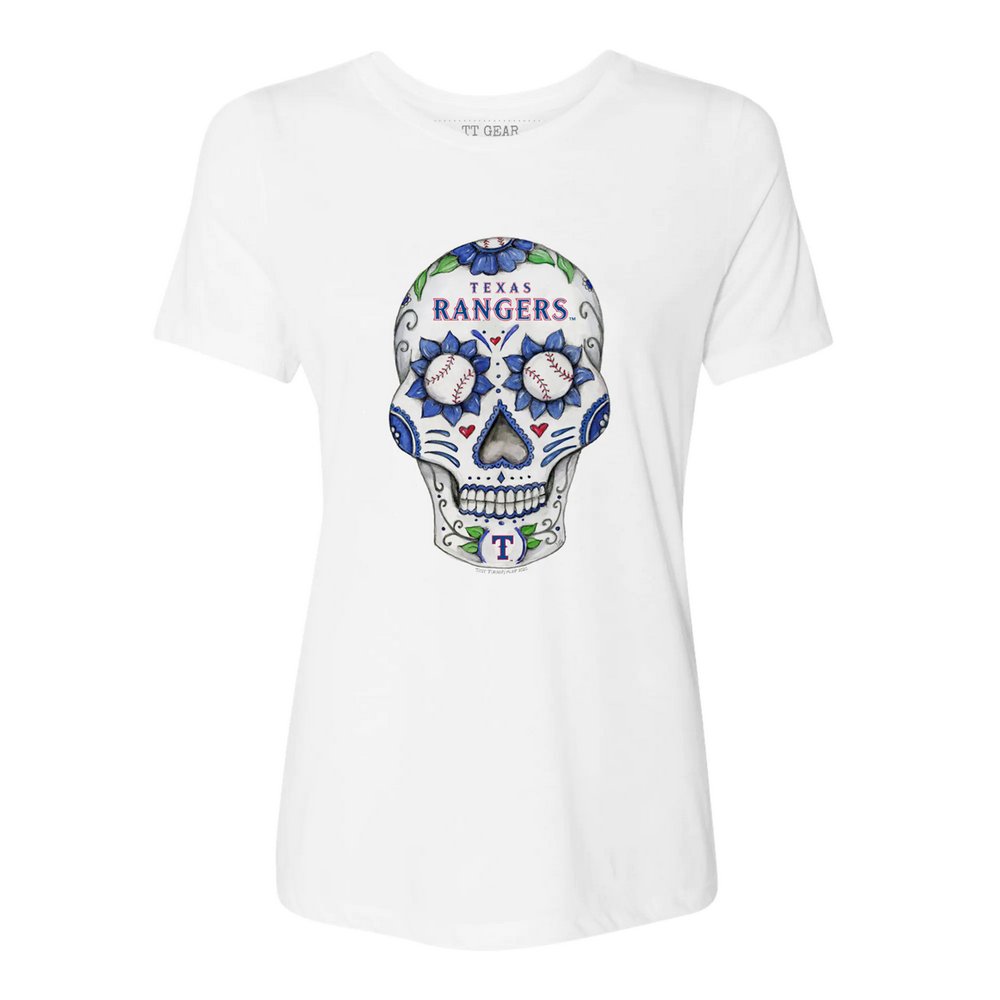 Texas Rangers Tiny Turnip Women's Sugar Skull T-Shirt - White