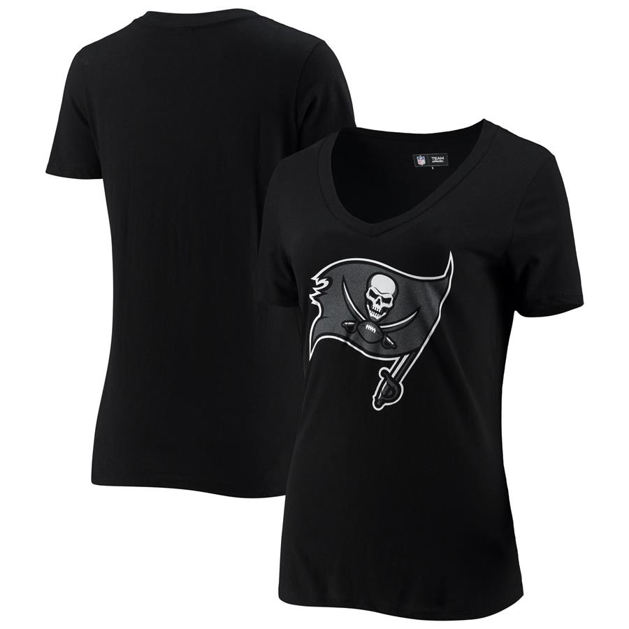Tampa Bay Buccaneers New Era Women's Logo V-Neck T-Shirt - Black