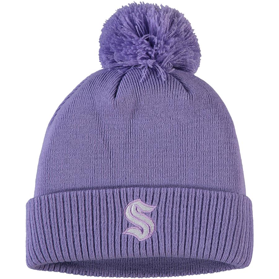 Seattle Kraken adidas 2021 Hockey Fights Cancer Cuffed Knit Hat with Pom - Purple