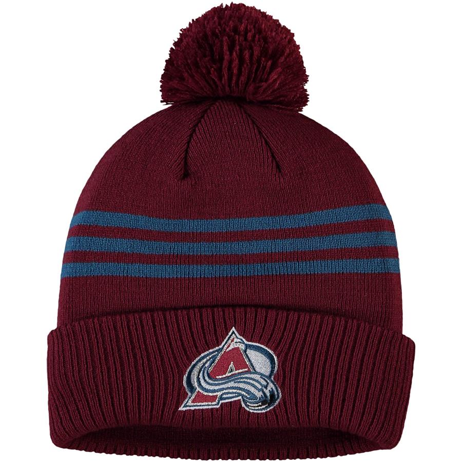 Colorado Avalanche adidas Locker Room Three Stripe Cuffed Knit Hat with Pom - Burgundy