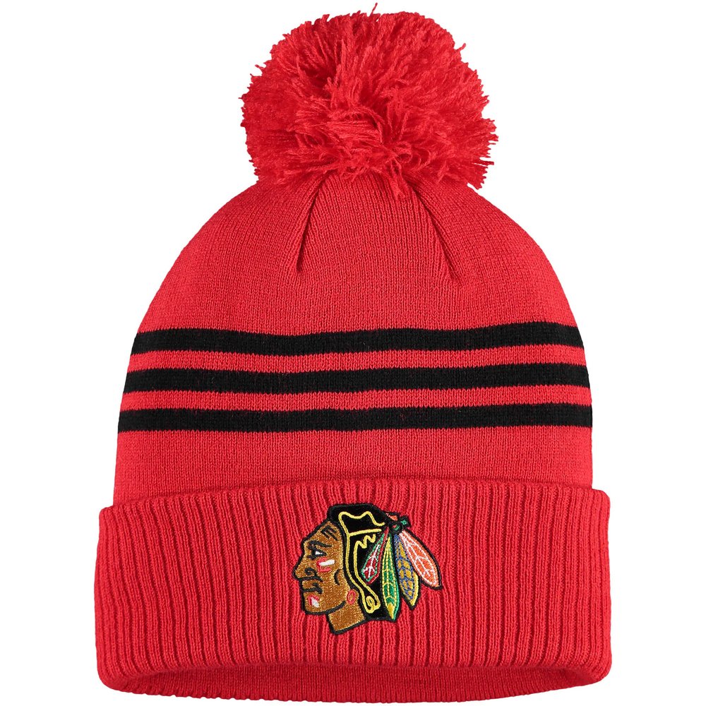 Chicago Blackhawks adidas Locker Room Three Stripe Cuffed Knit Hat with Pom - Navy