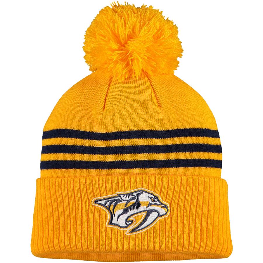 Nashville Predators adidas Locker Room Three Stripe Cuffed Knit Hat with Pom - Navy