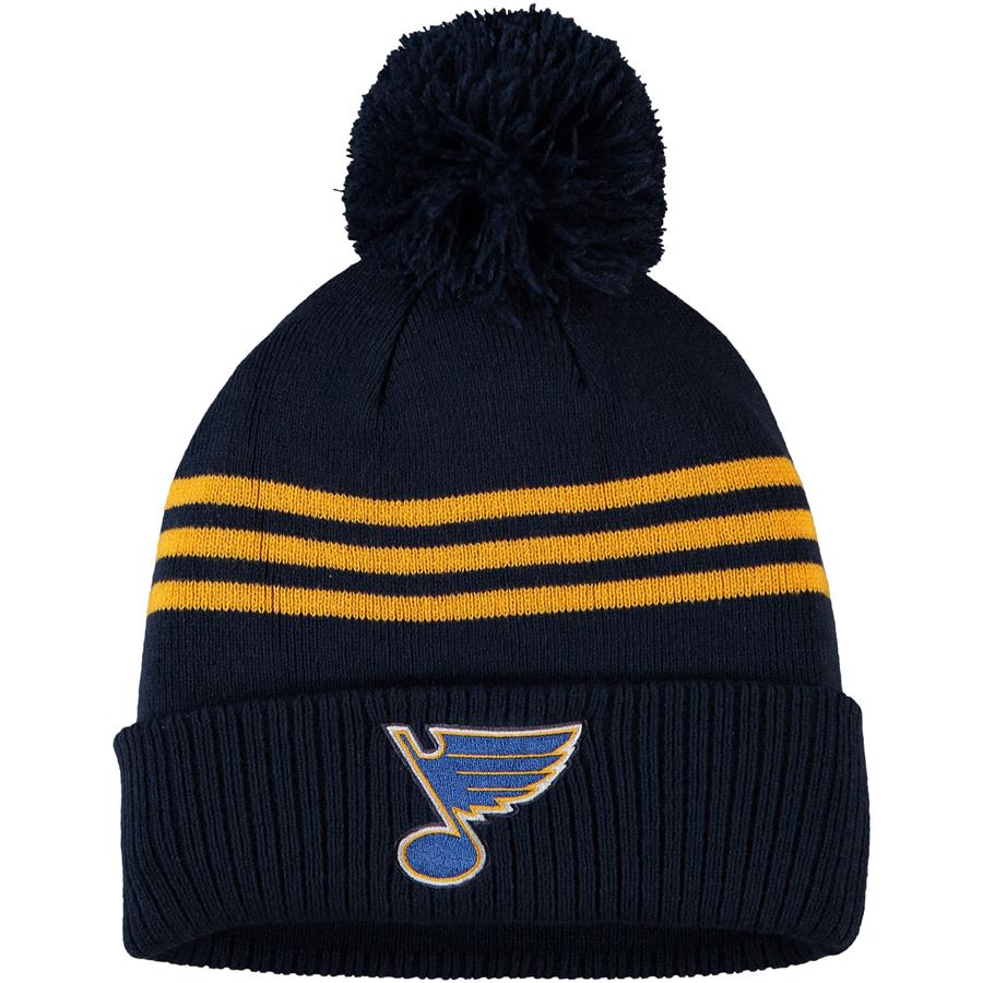 St. Louis Blues adidas Locker Room Three Stripe Cuffed Knit Hat with Pom - Navy