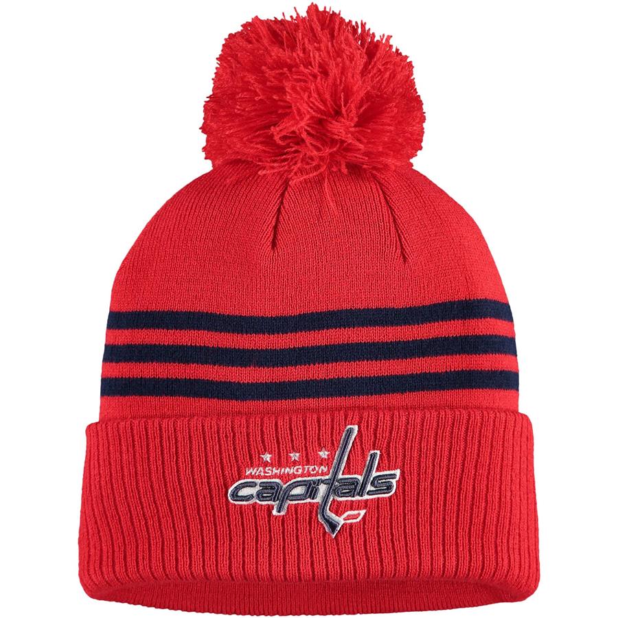 Washington Capitals adidas Locker Room Three Stripe Cuffed Knit Hat with Pom - Red