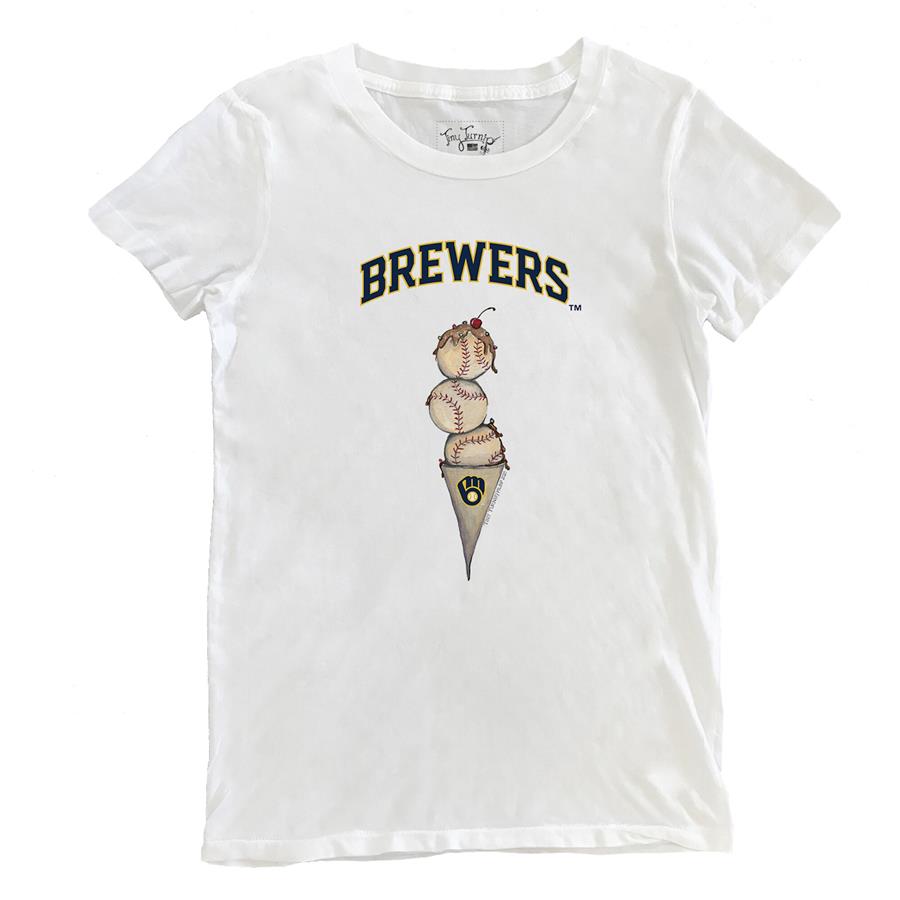 Milwaukee Brewers Tiny Turnip Women's Triple Scoop T-Shirt - White